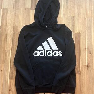 Adidas Black Hoodie with White Trefoil-Style Logo